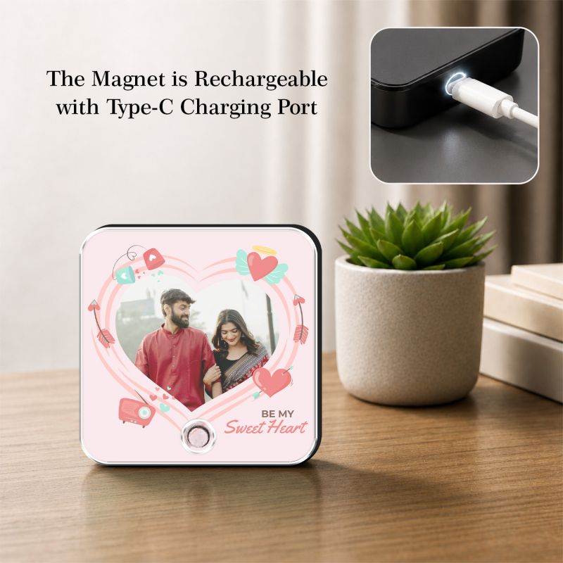 Customisable Musical Fridge Magnetic Photo Frame with Custom Song and Text Heart Theme Romantic Gift Unique Anniversary, Birthday & Valentine’s Day Gift for Couples